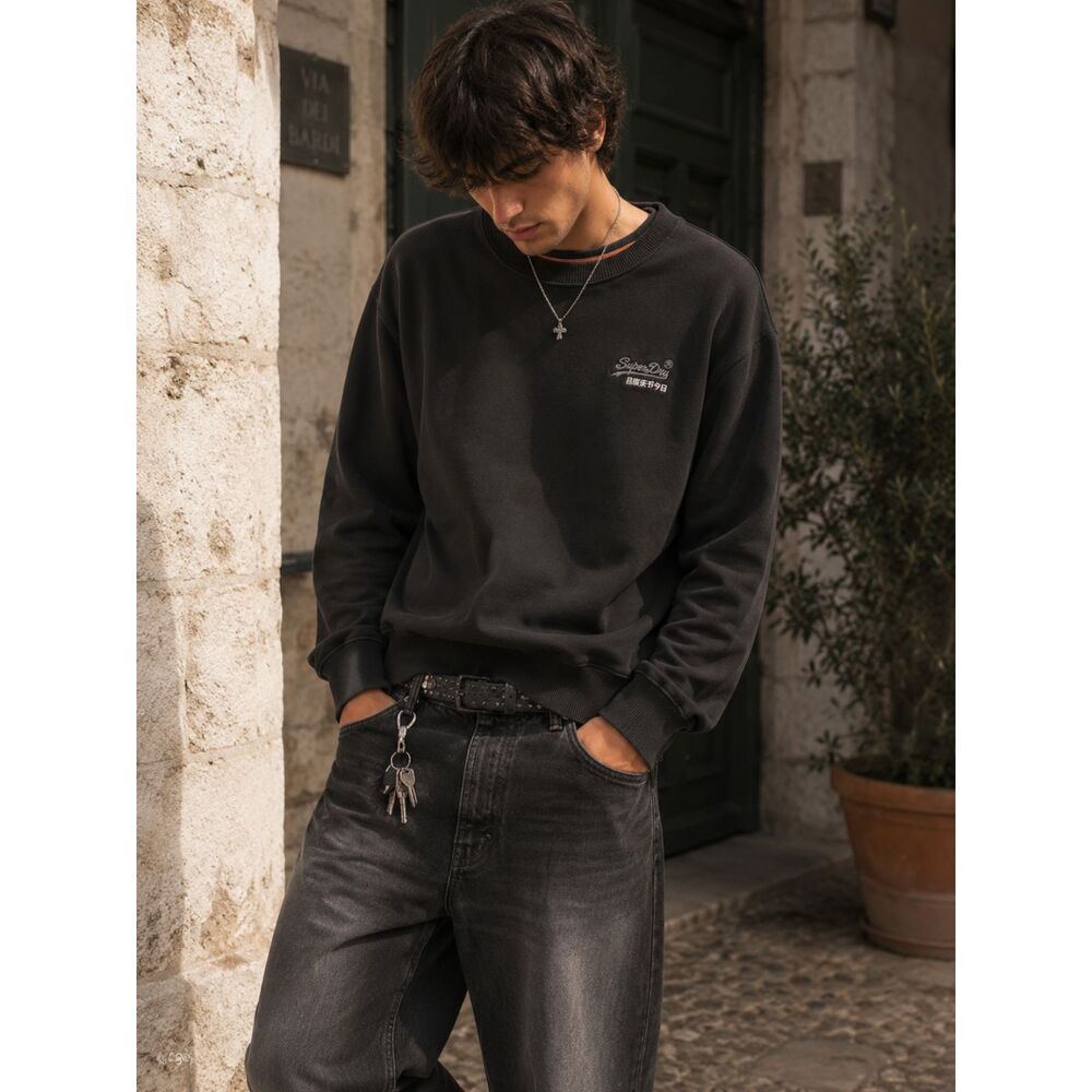 Superdry Black Crewneck Sweatshirt Casual Streetwear Men's Pullover